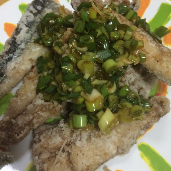 ネギタレで揚げ秋刀魚(o^^o)